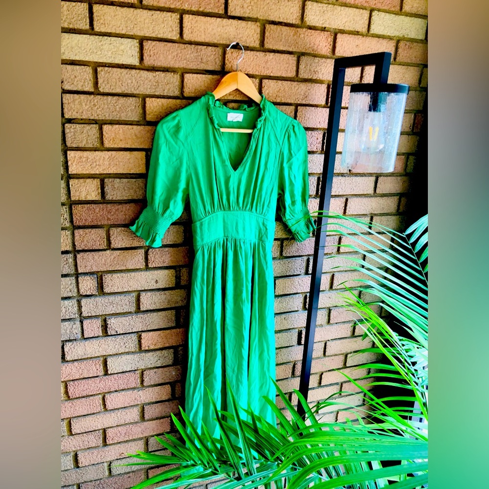 Women’s Green Gauze Smocked Maxi Dress SMALL